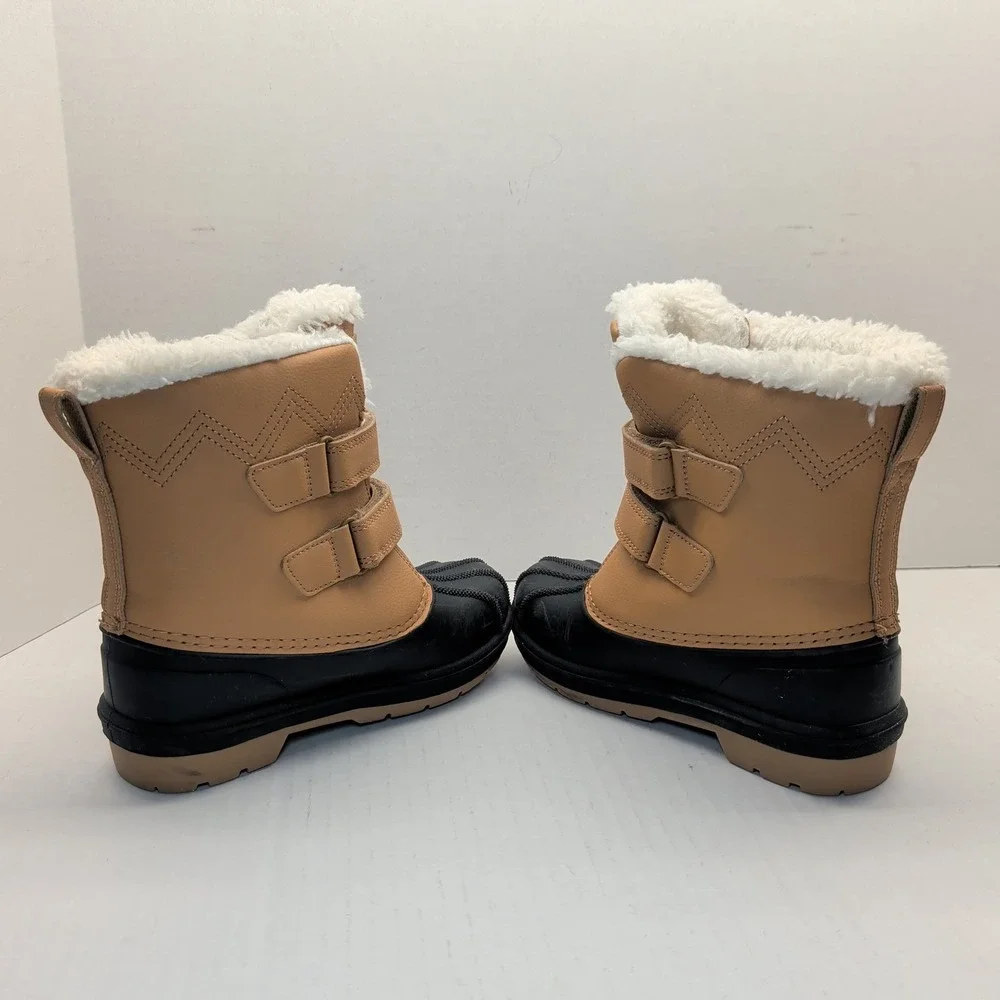Cat & Jack Kids Tan Black Faux Fur Lined Duck Winter Boots Size 12 077039528